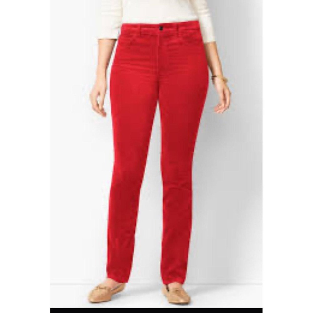 Womens NWT Talbots Flawless High Rise Straight Leg Velour Red Pants